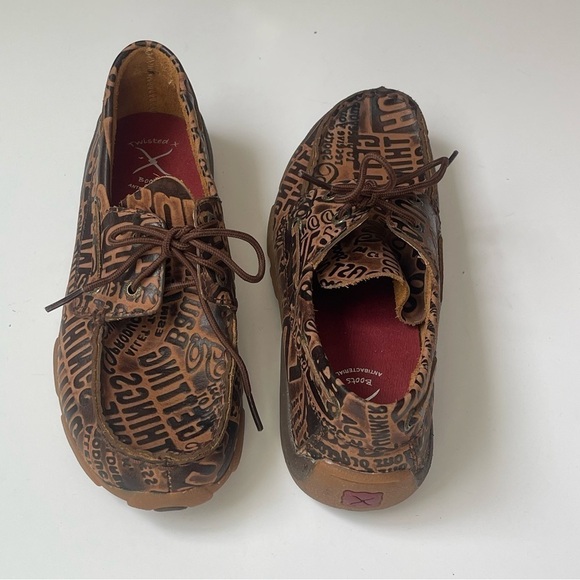 Twisted X Leather Boat Mocasines Brown Lace Up Size 5 Youth Fit Like Adult 8.5 - Picture 8 of 13